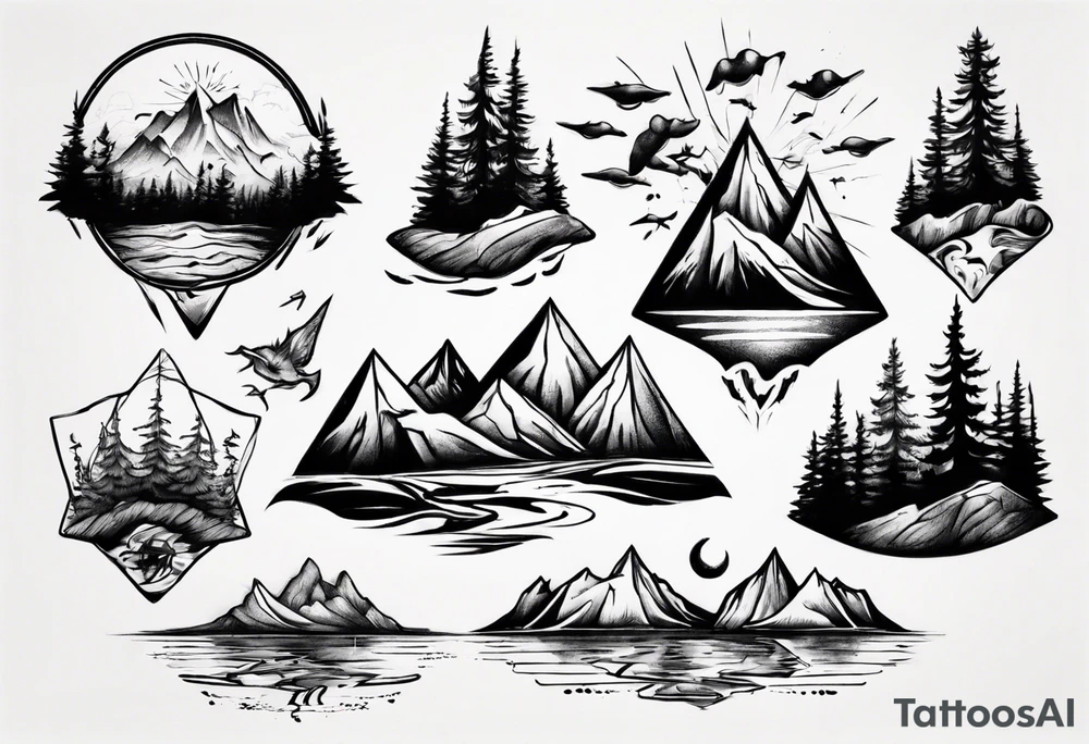forest and sea mountains tattoo idea