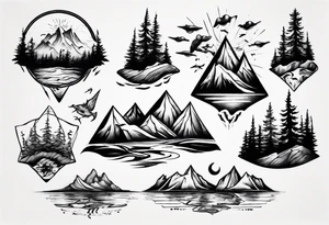 forest and sea mountains tattoo idea