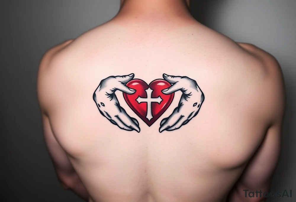 claddagh with hands holding a red heart with 
a celtic cross tattoo idea