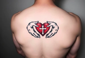 claddagh with hands holding a red heart with 
a celtic cross tattoo idea