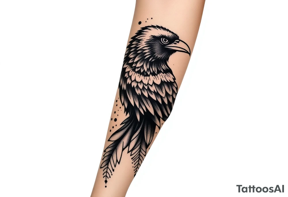 Nordic ornamental raven leg sleeve tattoo idea
