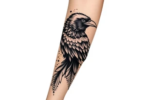 Nordic ornamental raven leg sleeve tattoo idea