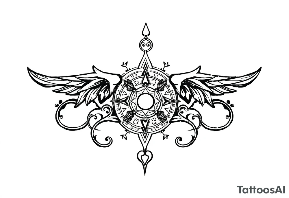 mytical shaman and witch ancient ornament with runes tattoo idea