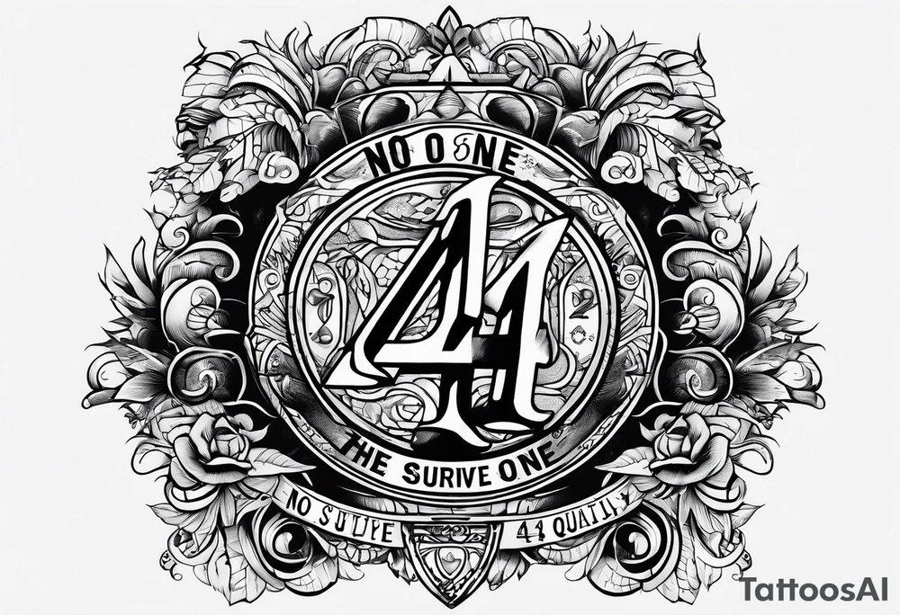 The number 44, around it the text “no one survive” tattoo idea The number 44, around it the text “no one survive” tattoo idea