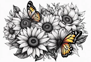 Sleeve with butterflies and sunflowers tattoo idea