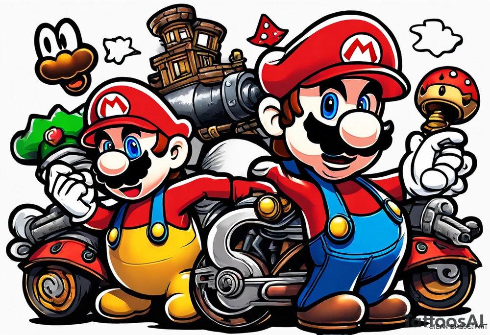 Mario ghosts and goombas with canons tattoo idea