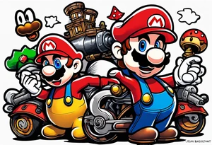Mario ghosts and goombas with canons tattoo idea