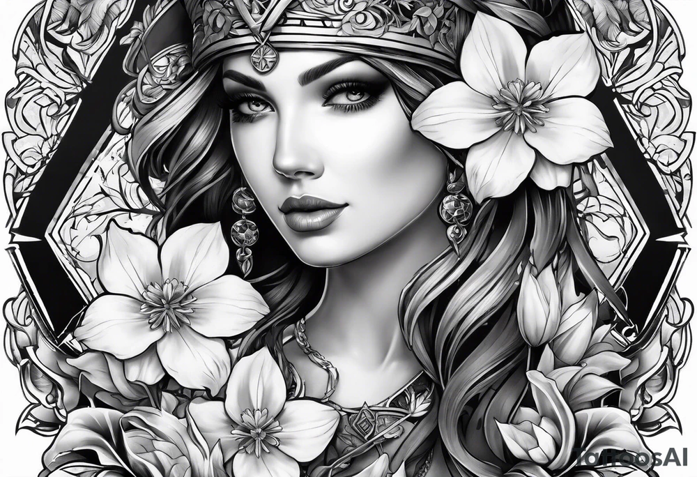 womens christian tattoo sleeve with flowers and a plane cross tattoo idea