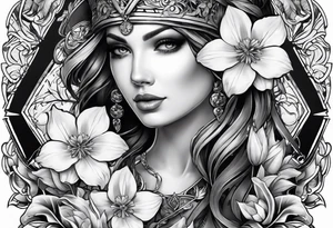 womens christian tattoo sleeve with flowers and a plane cross tattoo idea