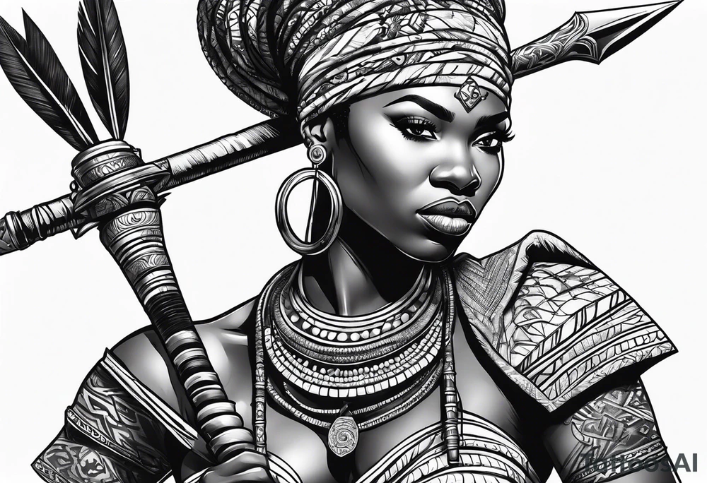 African woman warrior with spear tattoo idea