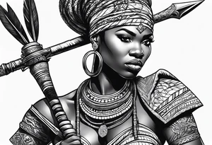 African woman warrior with spear tattoo idea