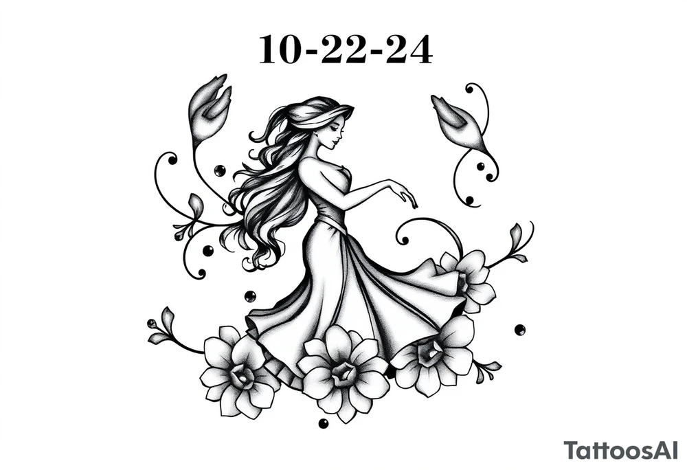 A cancer dedication with the date 10-22-24. With the name ‘Lady’. With salsa music and dancing elements. tattoo idea