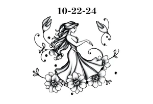 A cancer dedication with the date 10-22-24. With the name ‘Lady’. With salsa music and dancing elements. tattoo idea