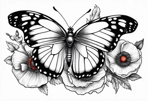 Butterfly with poppy flowers as the top wings tattoo idea