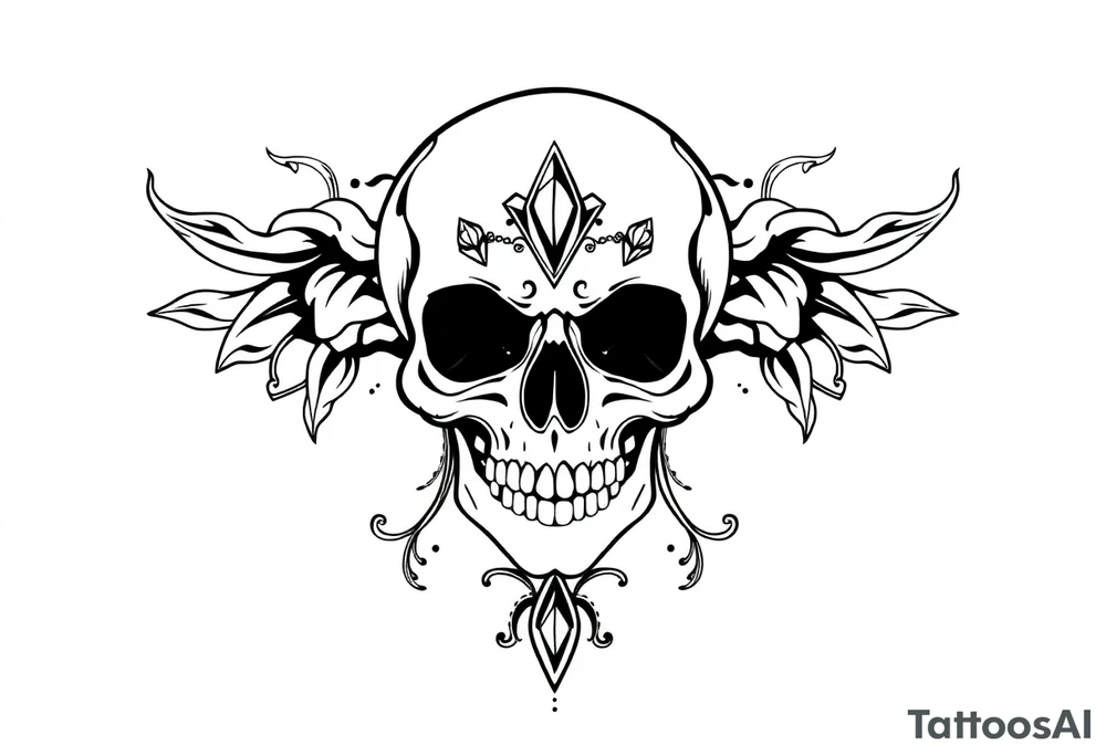 Skull with  jewels
 stormy skies female tattoo idea