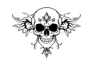 Skull with  jewels
 stormy skies female tattoo idea