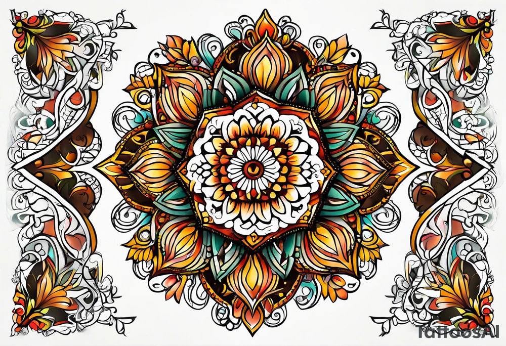 male mandala Knee tattoo in fall colors tattoo idea