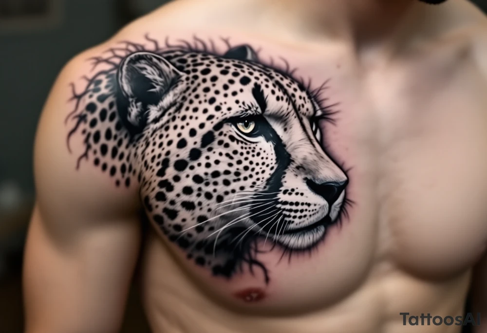 realistic cheetah covering the entire side chest with the number 62 tattoo idea