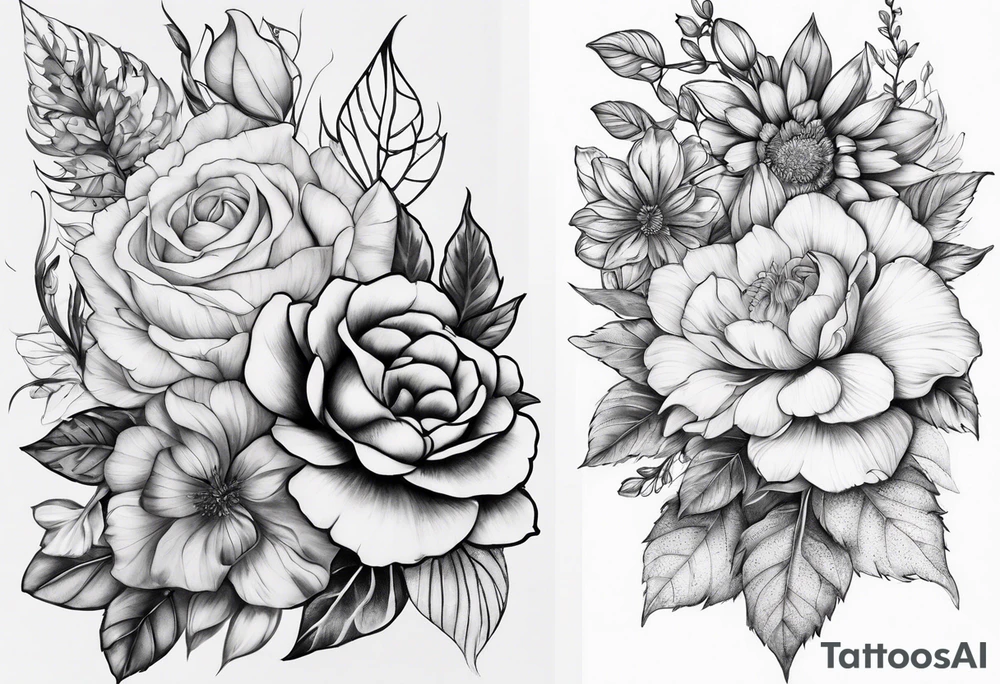 December october march burth flower arm sleeve tattoo idea