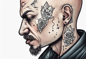 bald heartbroken man closeup van dyke with soul patch tattoo idea