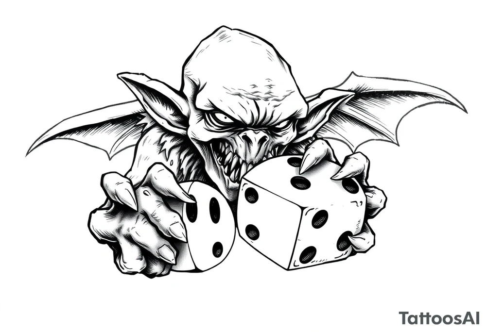 Simple American traditional style goblin rolling dice tattoo idea