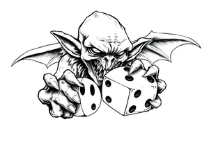 Simple American traditional style goblin rolling dice tattoo idea
