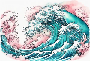 a beautiful turquoise and white and pink Orm Embar rising from the blue waves of the ocean tattoo idea