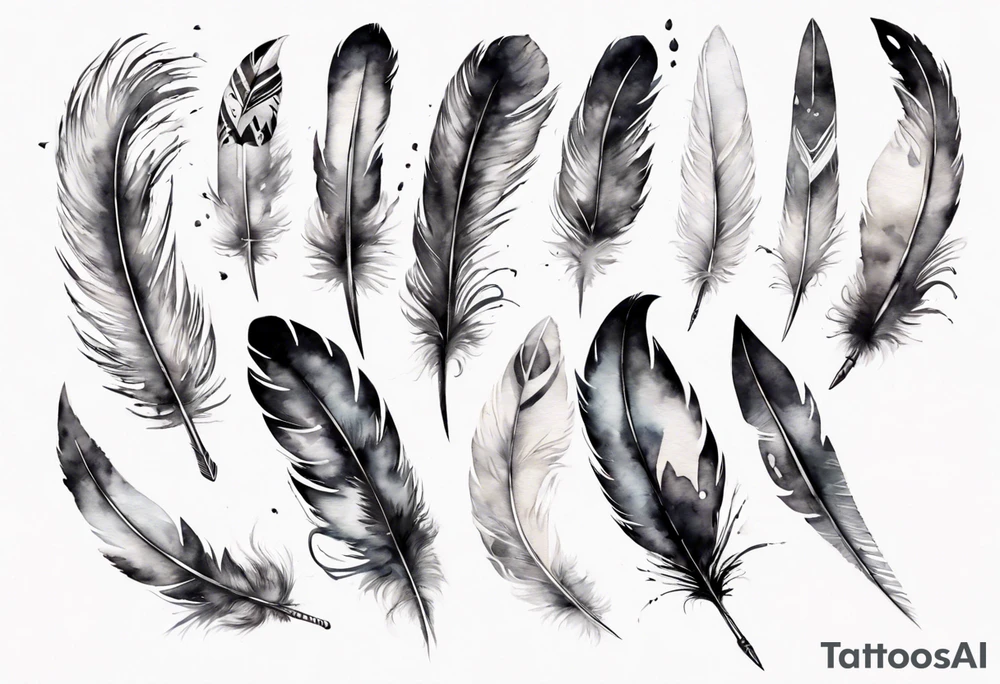 a big feather and from the feather little birds flying away tattoo idea
