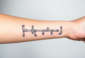 system of thin curved plumbing pipes with each pipe ending without a curved pipe tattoo idea