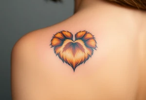 A hyper-realistic dog paw forming a heart, with fine fur details and warm shades of golden brown, caramel, and soft beige for a lifelike effect tattoo idea