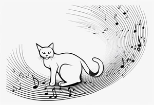 Outline of cat reaching to a music note, small tattoo idea