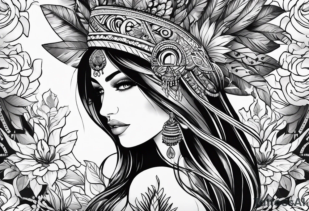 A tattoo with tribal and nature motifs tattoo idea