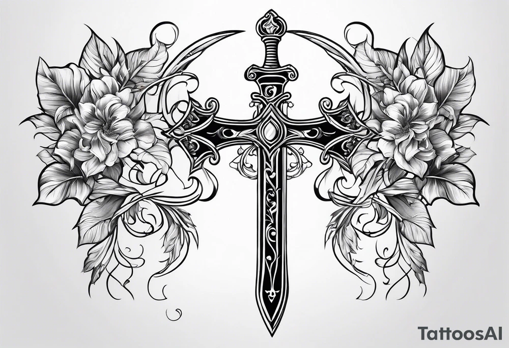 Leafy vines with sword tattoo idea
