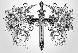 Leafy vines with sword tattoo idea
