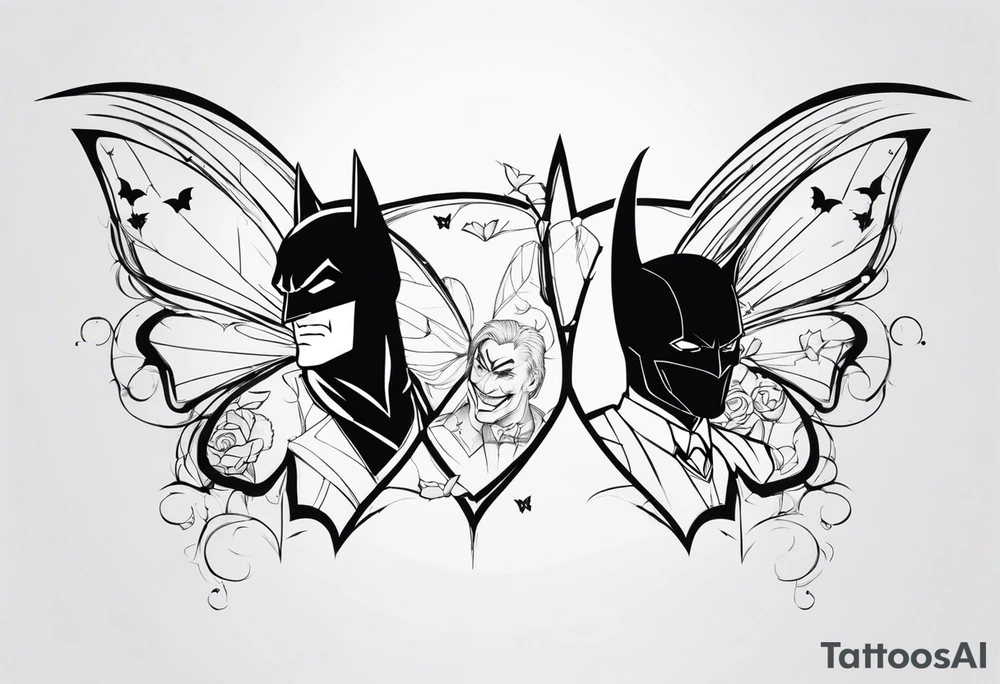 Batman and Joker tattoo with butterflies tattoo idea