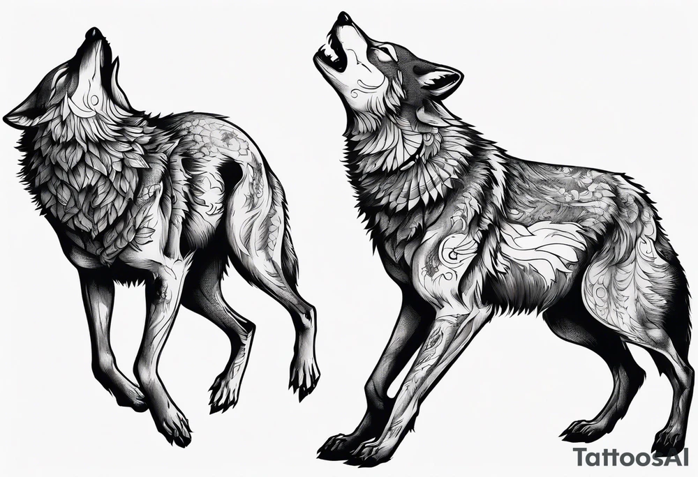 two wolves dancing on their hind legs tattoo idea