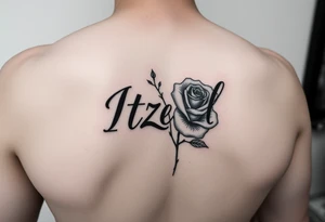 Itzel name on arm with a rose tattoo idea