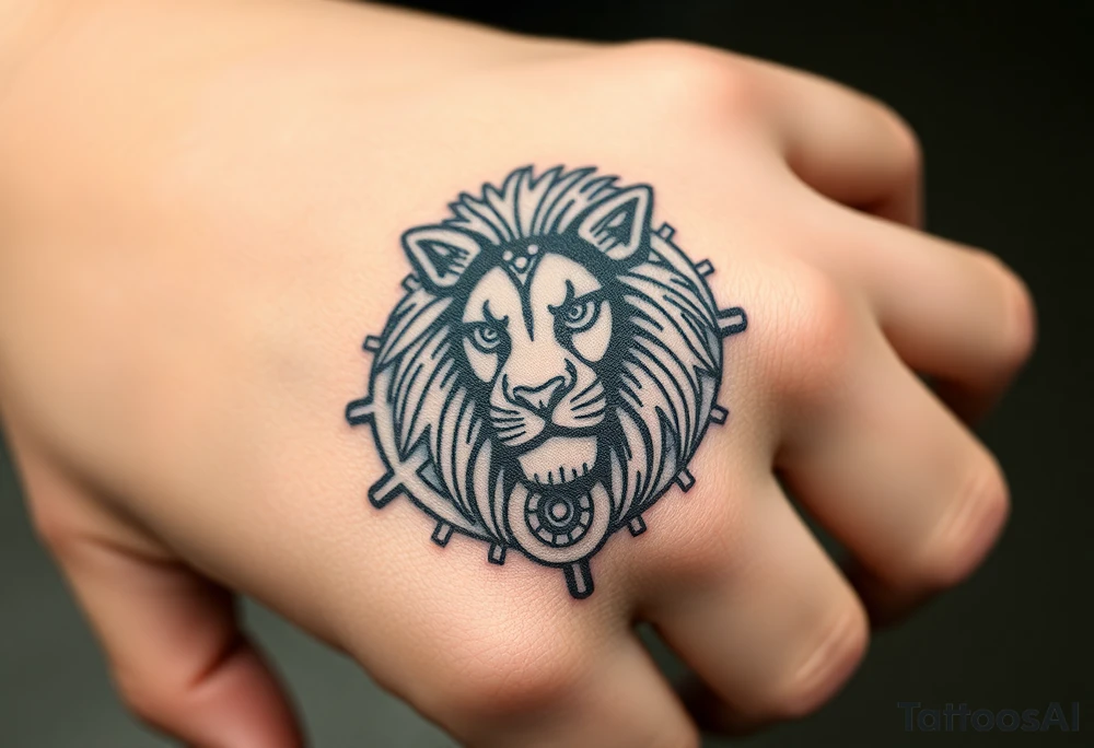 Lion made from mechanical gears tattoo idea
