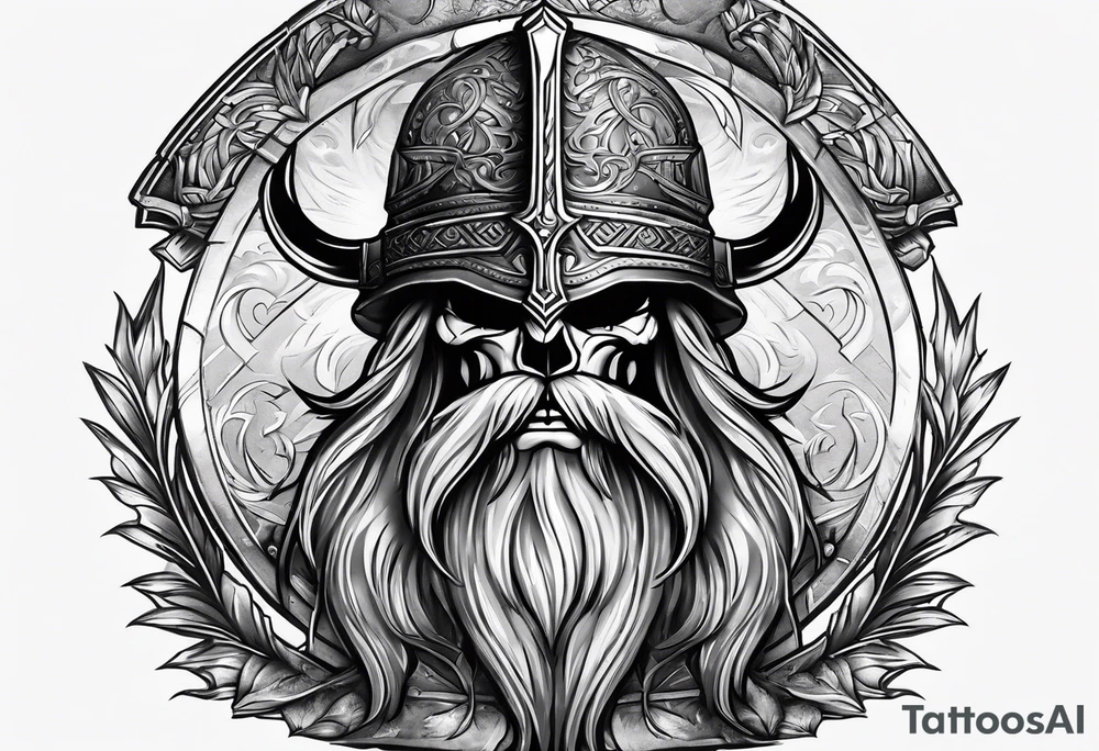 Valhalla sword shield axe mist tattoo idea