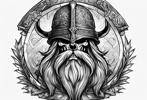 Valhalla sword shield axe mist tattoo idea