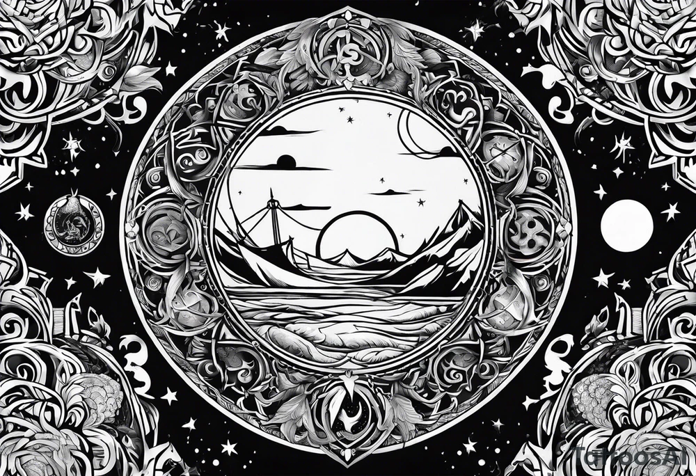 viking moon and sun tattoo idea