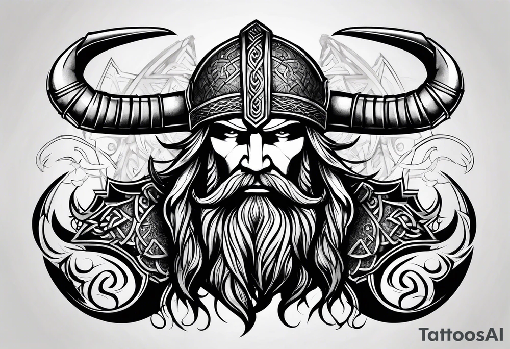 Make a viking tattoo use the triple horns symbol and viking art tattoo idea