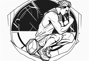 man crouched holding shield side view tattoo idea