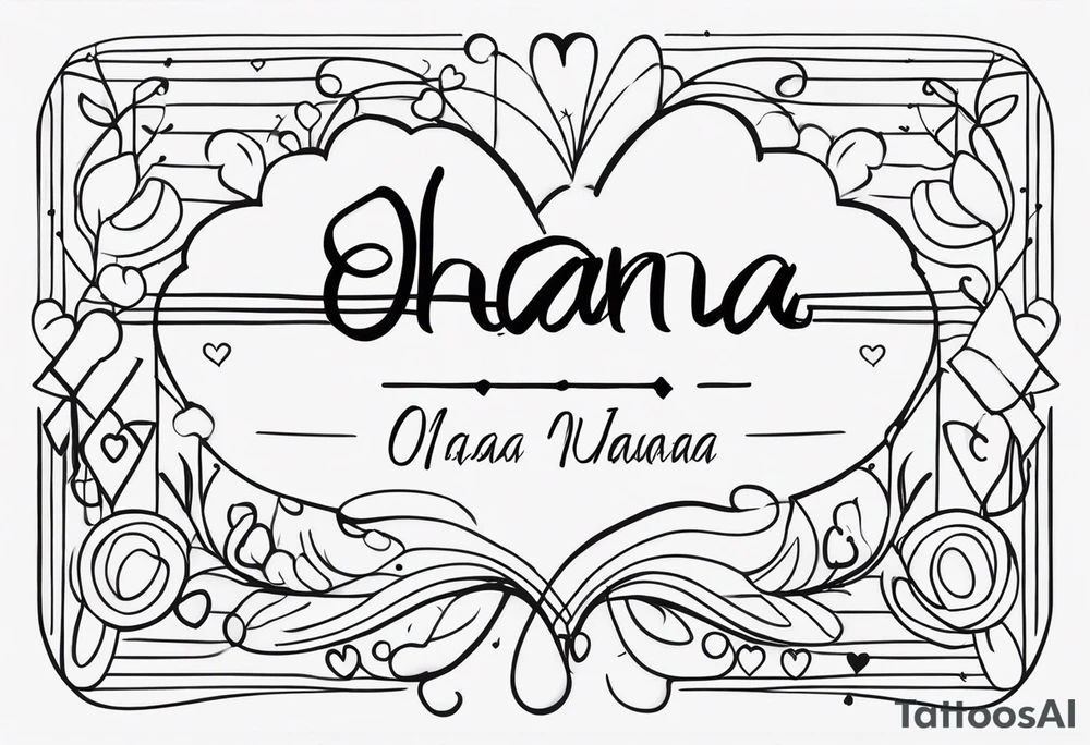 Name Medley with lines and hearts Ohana tattoo idea