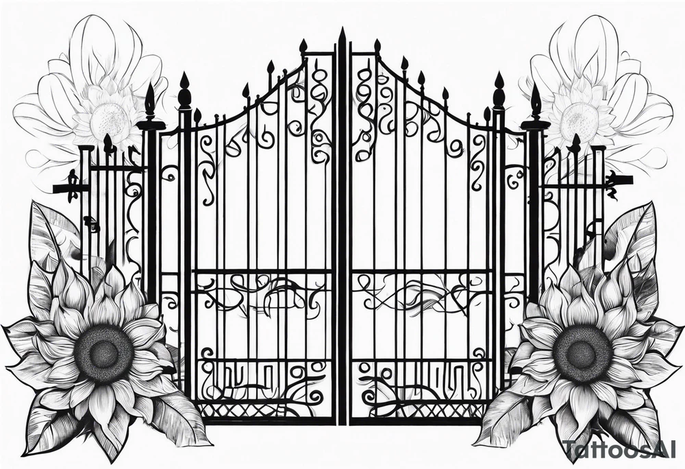 Bali gates black and grey with sunflower tattoo idea