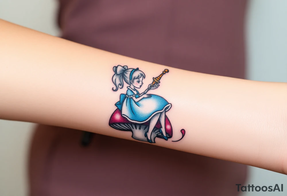 Alice in wonderland sitting on the mushroom with the hookah tattoo idea