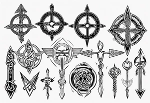 Celtic arrow
 including symbols for temperance wisdom courage justice tattoo idea