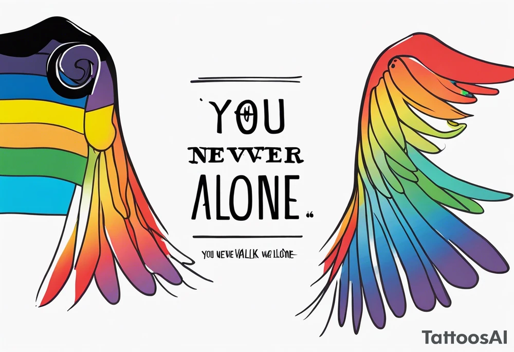 The words- "You never walk alone" in rainbow colors tattoo idea