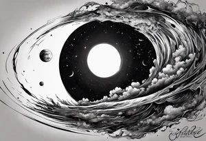 Large black hole swallowing earth. as Earth is swallowed space and time is stretched and deformed tattoo idea