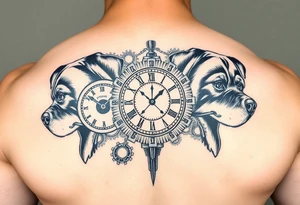 Gears that look like clocks Rottweilers mechanical sleeve tattoo idea
